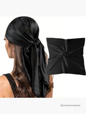 35" Square Silk-Like Head Scarf for Hair Wrapping at Night